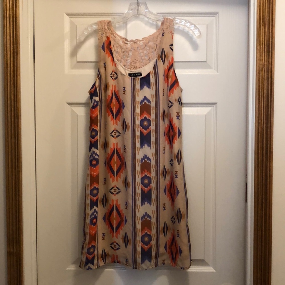 As U Wish Tan Aztec Tribal Dress Small